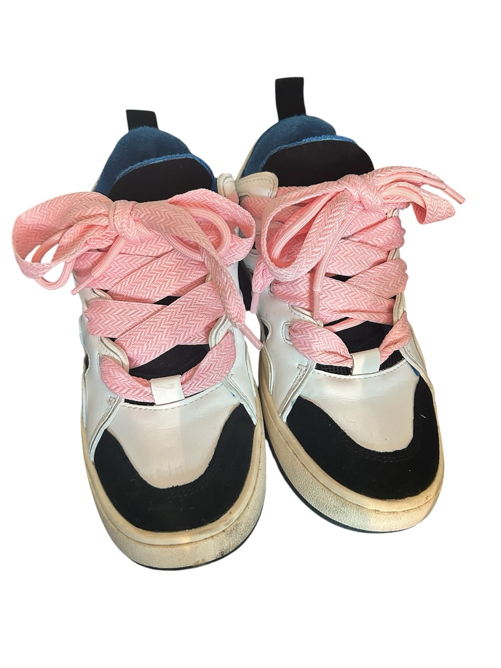 Steve Madden White Sneakers with Pink Laces and Blue Lining